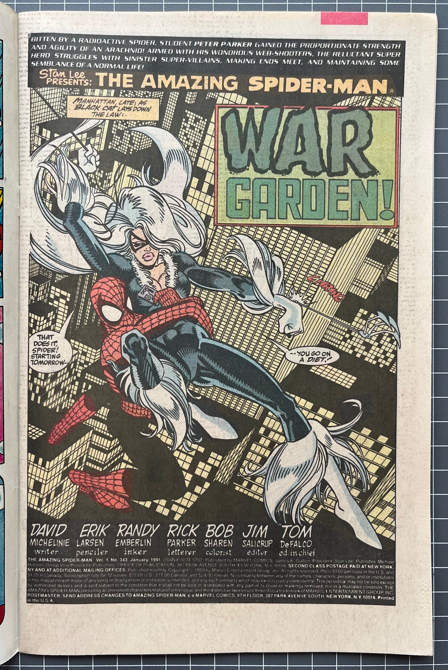 🔑  AMAZING SPIDER-MAN #343 [MARVEL COMICS] *1ST CAMEO APP. CARDIAC* 1991 VF+