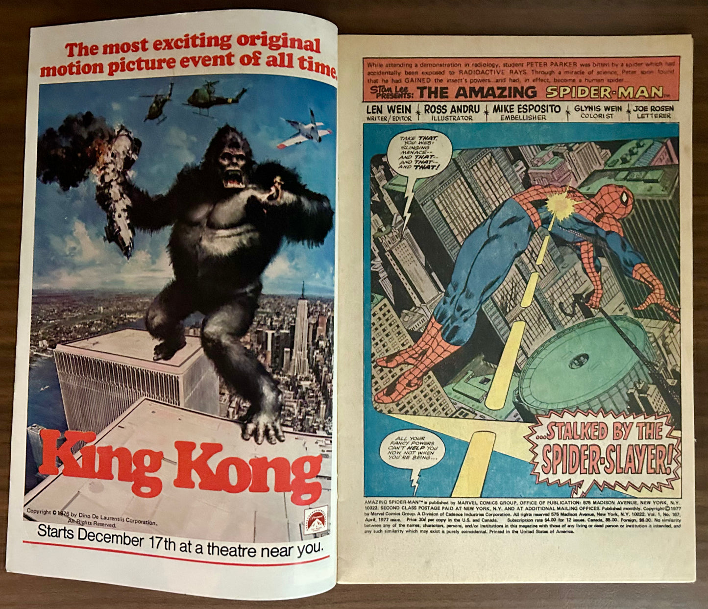 🔑 THE AMAZING SPIDER-MAN #167 [MARVEL COMICS] *WILL O' THE WISP DEBUT* 1977