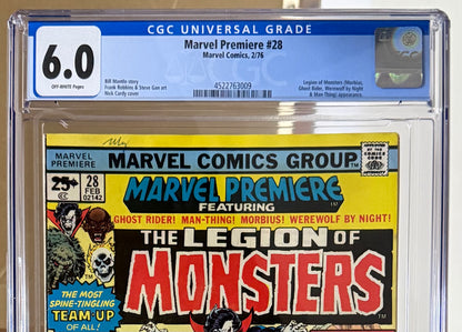 🔑 MARVEL PREMIERE #28 CGC 6.0 [MARVEL] COMIC *1ST TEAM APP. LEGION OF MONSTERS* 1976