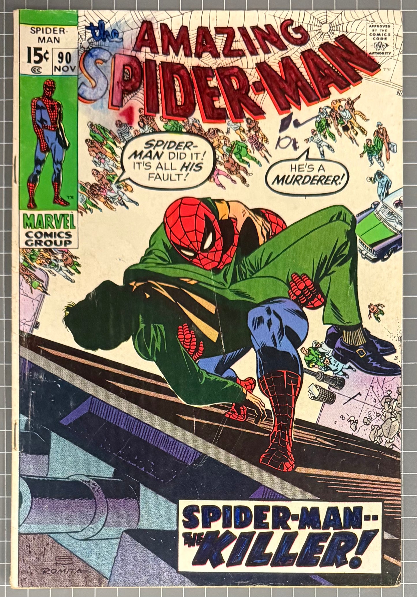 🔑 THE AMAZING SPIDER-MAN #90 [MARVEL COMICS] *DEATH CAPT. GEORGE STACY* 1970 GD