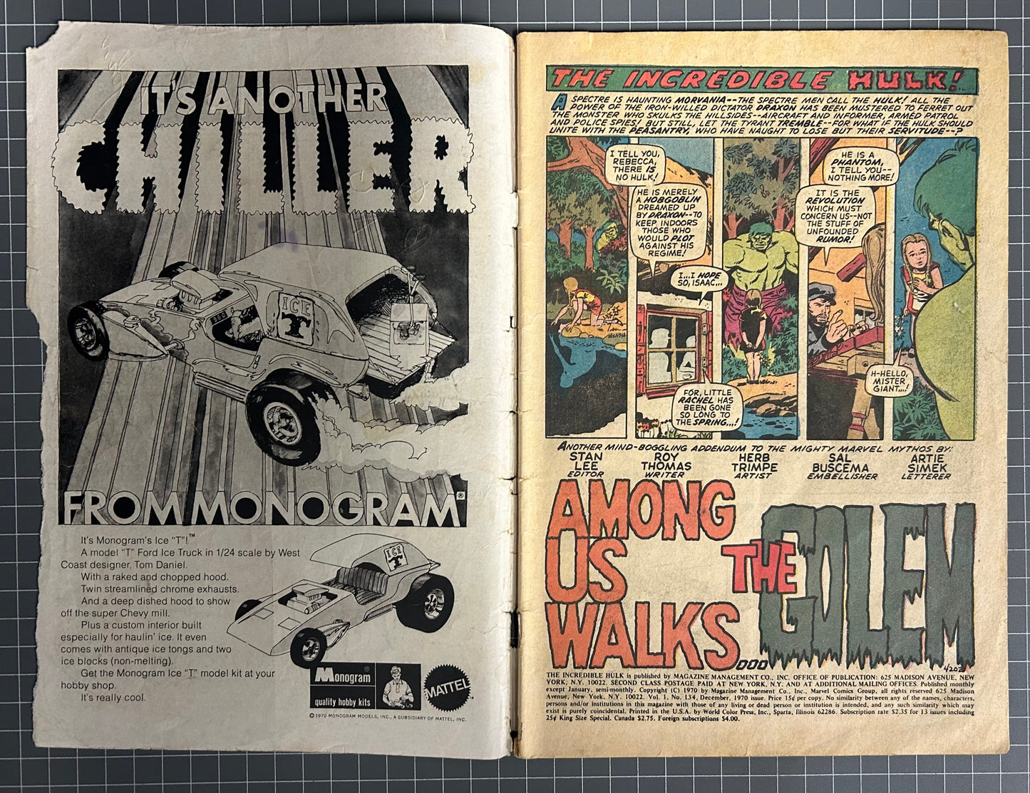 THE INCREDIBLE HULK #134 [MARVEL COMICS] DIRECT 1970 GD-