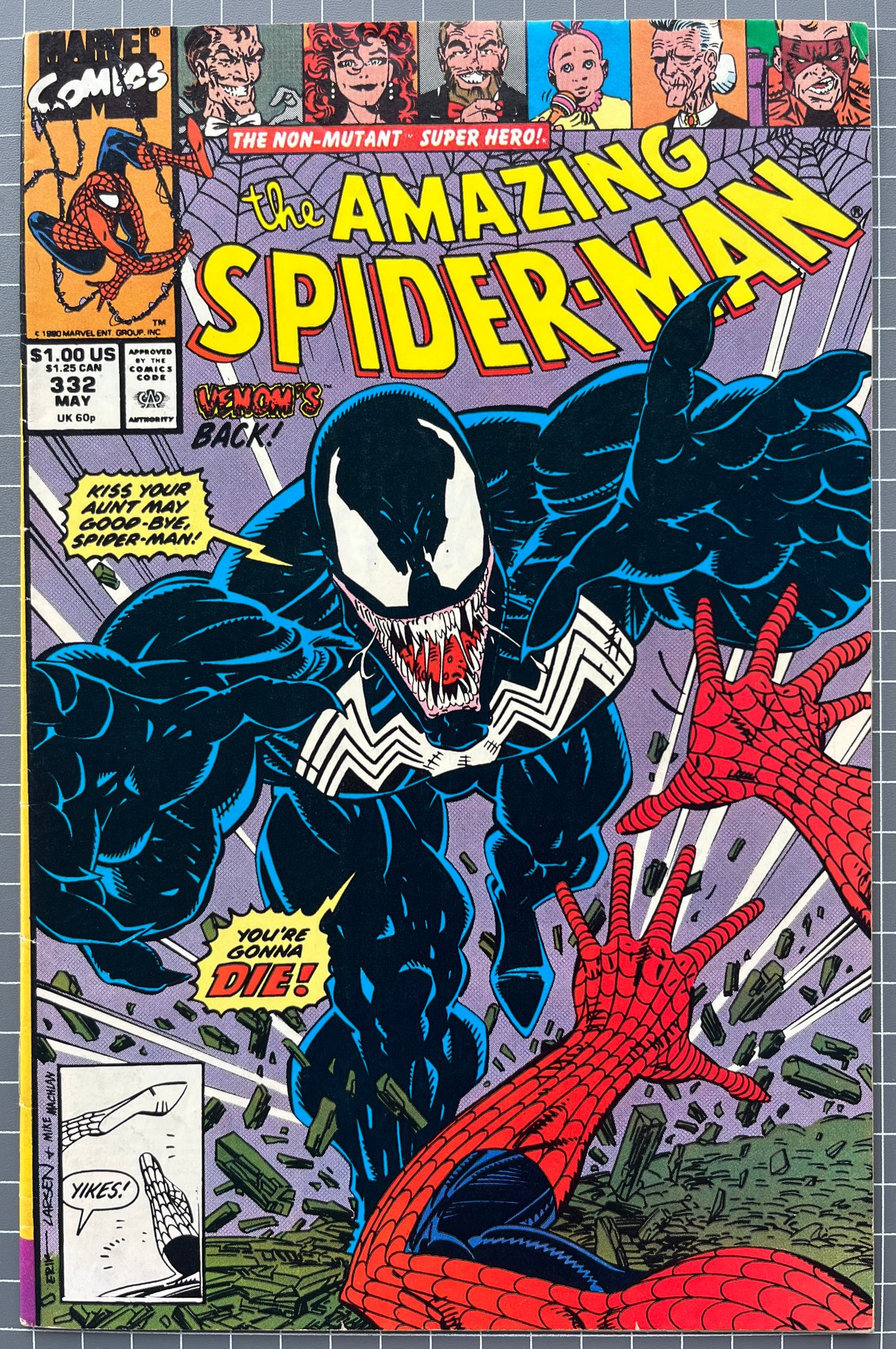 🔑 THE AMAZING SPIDER-MAN #332 [MARVEL COMICS] DIRECT *VENOM* 1990 FN-