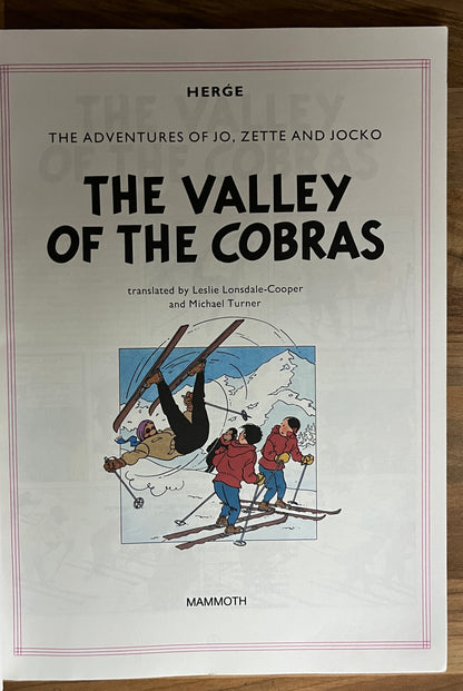 The Adventures of Jo, Zette and Jocko: The Valley of the Cobras by Herge, Mammoth, 1989