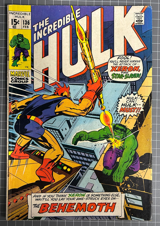 🔑 THE INCREDIBLE #136 [MARVEL COMICS] DIRECT *XERON DEBUT* 1971