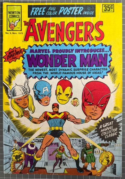 🔑 THE AVENGERS #9 [NEWTON COMICS] *1ST WONDER MAN* AUSTRALIAN MARVEL 1975