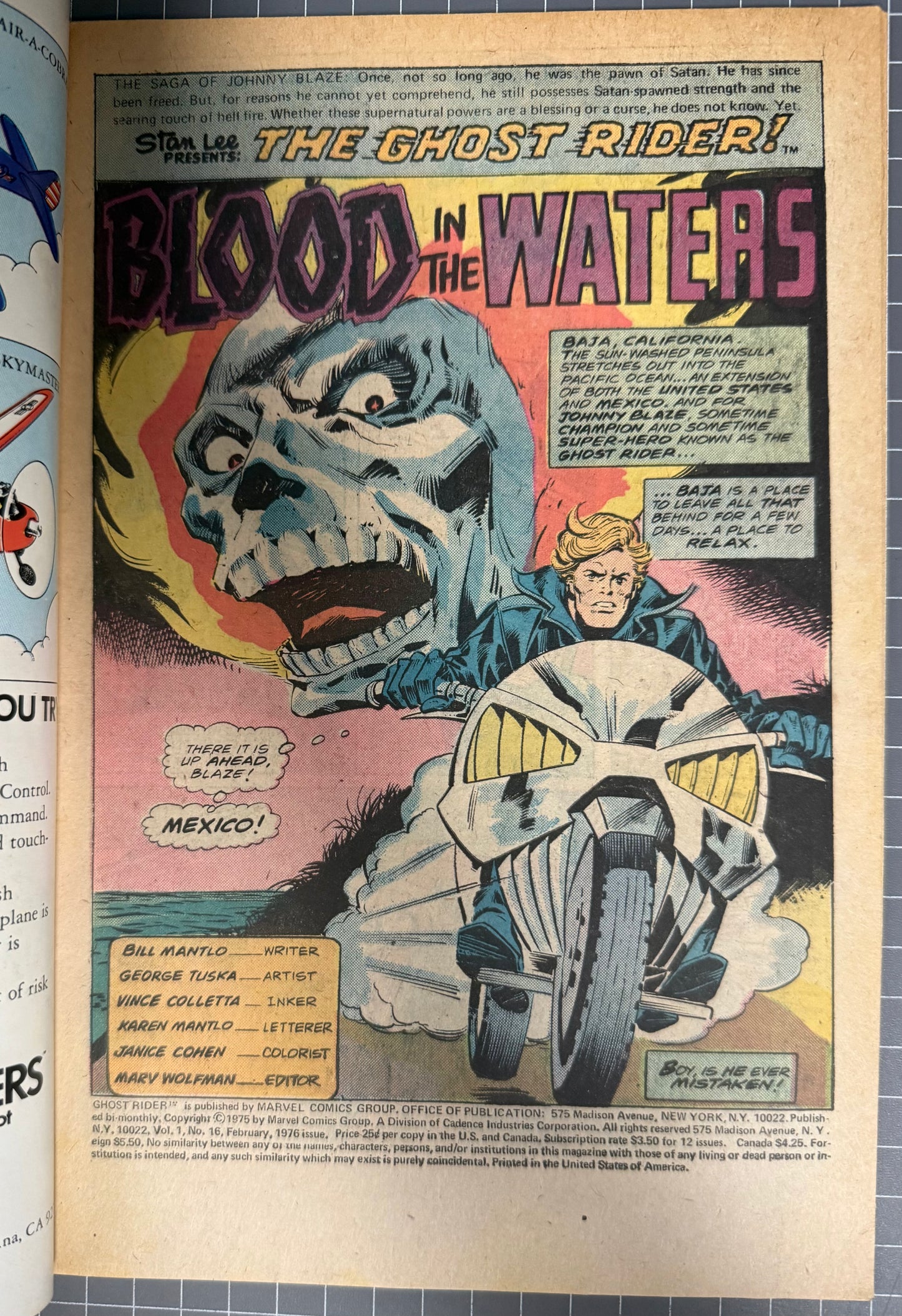 GHOST RIDER #16 [MARVEL COMICS] DIRECT 1976 FN