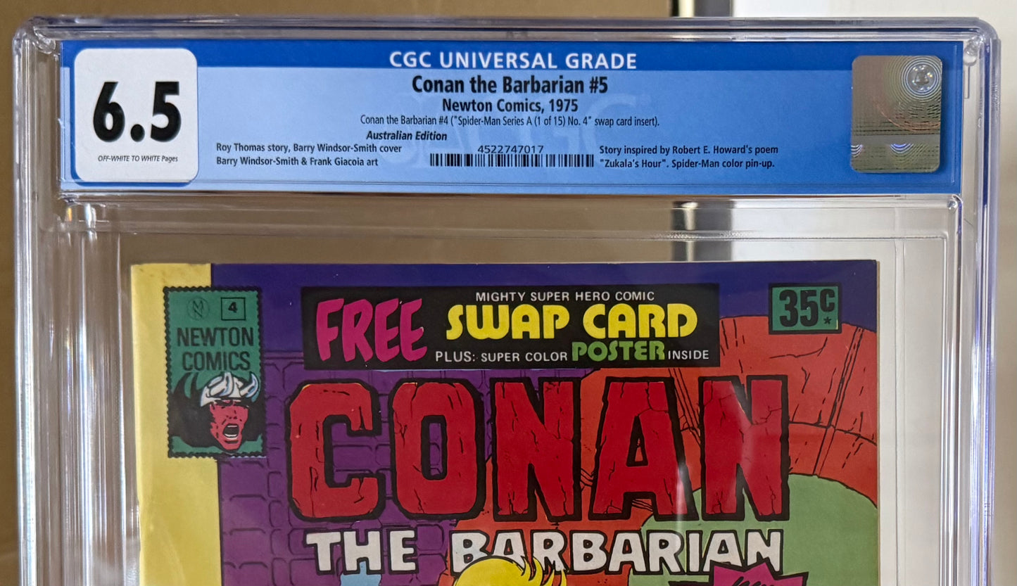 🔑 CONAN THE BARBARIAN #4 (#5) CGC 6.5 + POSTER + SWAP CARD [NEWTON COMICS] AUSTRALIAN MARVEL 1975