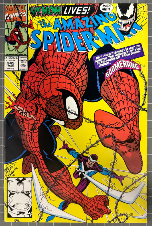 🔑 THE AMAZING SPIDER-MAN #345 [MARVEL COMICS] *CARNAGE DEBUT* 1991 NM-