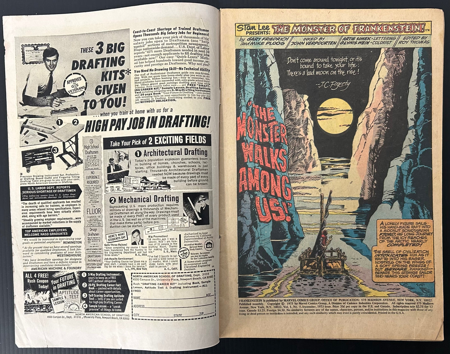 FRANKENSTEIN #5 [MARVEL COMICS] DIRECT 1973 VG-