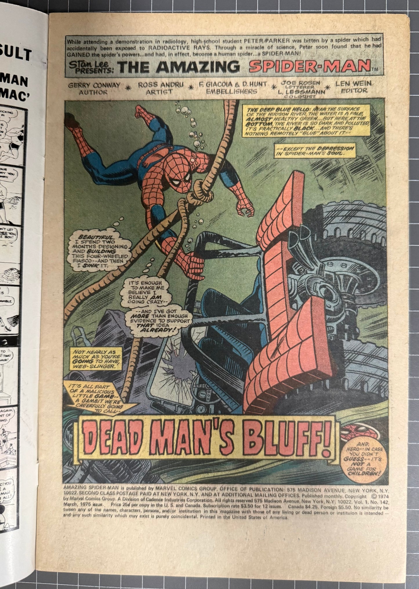 🔑 AMAZING SPIDER-MAN #142 [MARVEL COMICS] *1ST CAMEO GWEN STACY CLONE* 1975 FN-