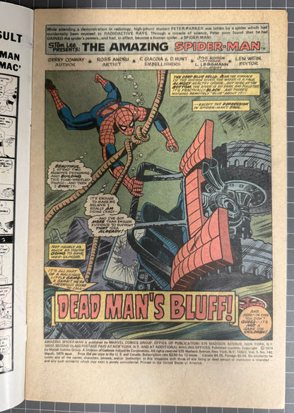 🔑 AMAZING SPIDER-MAN #142 [MARVEL COMICS] *1ST CAMEO GWEN STACY CLONE* 1975 FN-