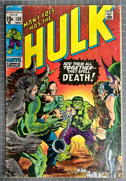 THE INCREDIBLE HULK #139 [MARVEL COMICS] DIRECT 1971 GD/VG
