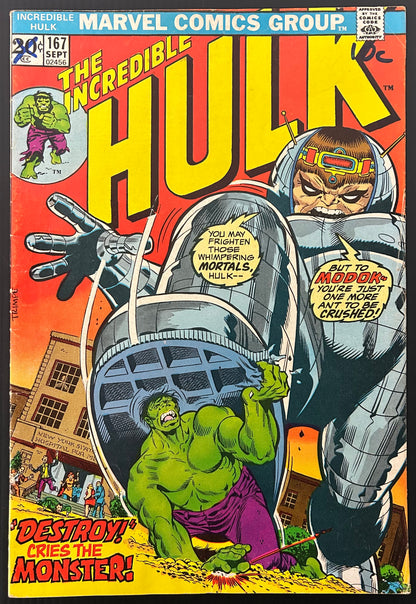 THE INCREDIBLE HULK #167 [MARVEL COMICS] DIRECT 1973 VG