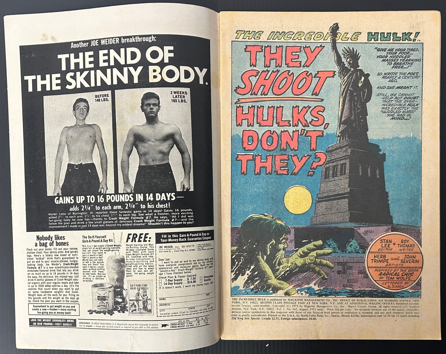 🔑 THE INCREDIBLE HULK #142 [MARVEL COMICS] DIRECT *1ST APP. VALKYRIE* 1971 VG+