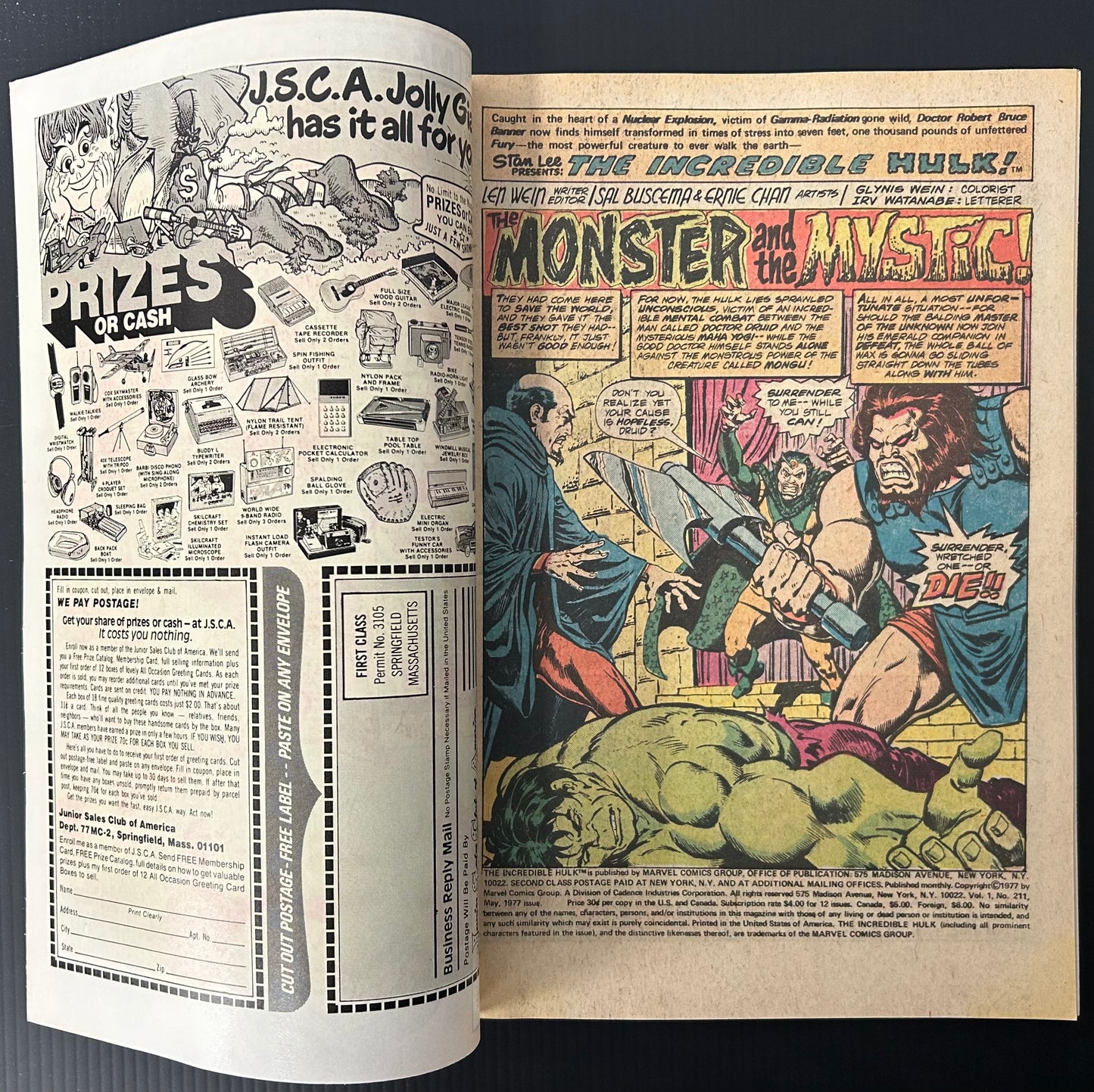 THE INCREDIBLE HULK #211 [MARVEL COMICS] NEWSSTAND 1977 FN/VF