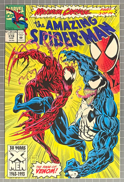 🔑 AMAZING SPIDER-MAN #378 [MARVEL COMICS] *MAXIMUM CARNAGE PART 3* 1993 FN/VF