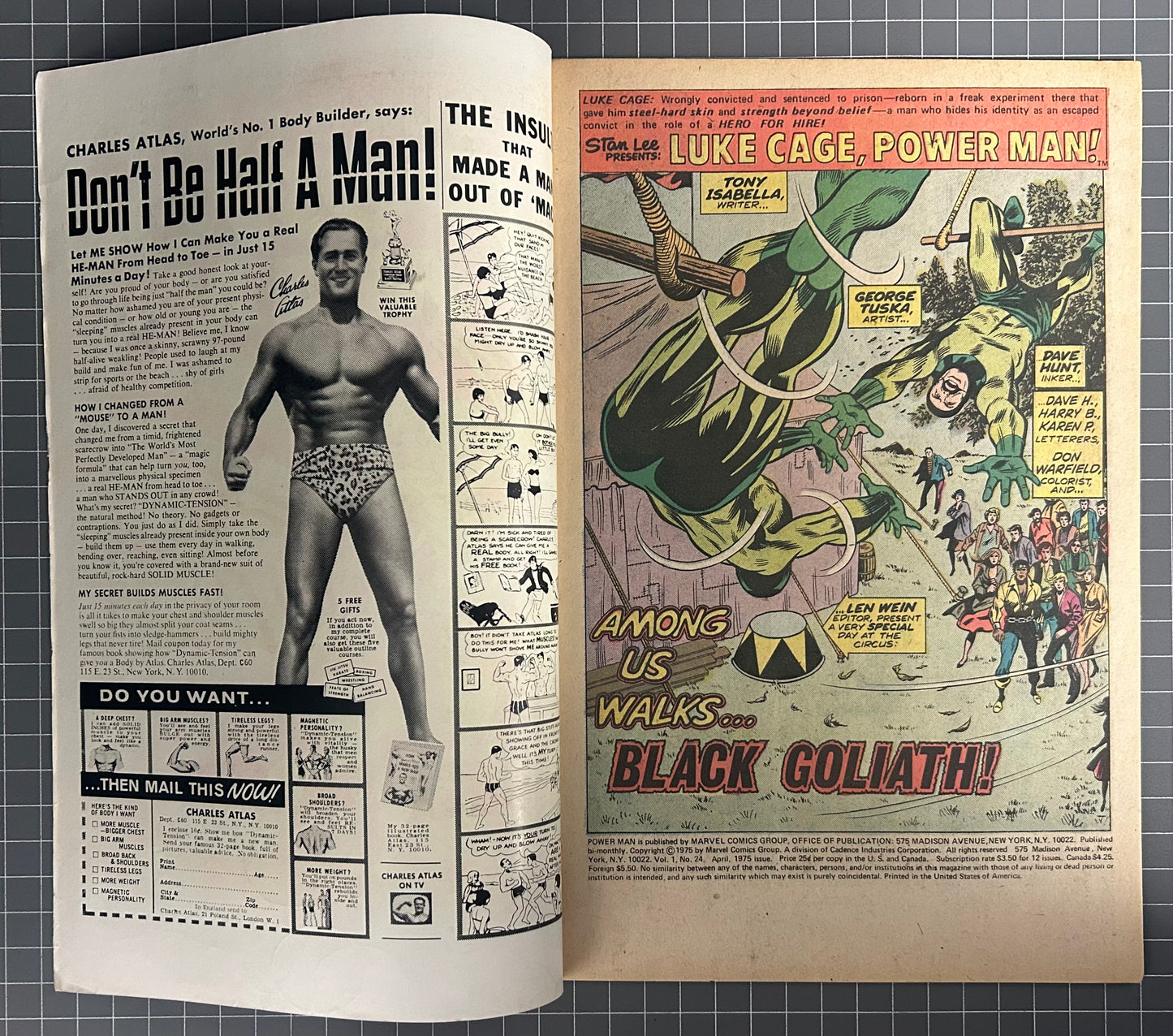 🔑 POWER MAN #24 [MARVEL COMICS] *BLACK GOLIATH ORIGIN* 1975 FN-