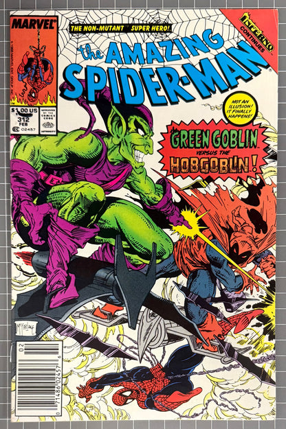 🔑 AMAZING SPIDER-MAN #312 [MARVEL COMICS] HOBGOBLIN VS GREEN GOBLIN 1989 FN/VF