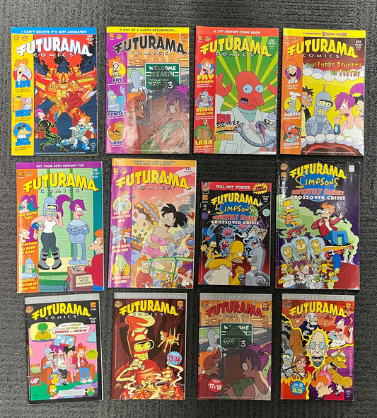 12 Futurama Comics Lot + Futurama/Simpsons Infinitely Secret Crossover #1 w/ Poster, #2