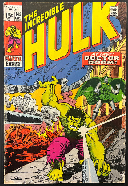 🔑 THE INCREDIBLE HULK #143 [MARVEL COMICS] *1ST MEET DOCTOR DOOM X HULK* 1971 VG-