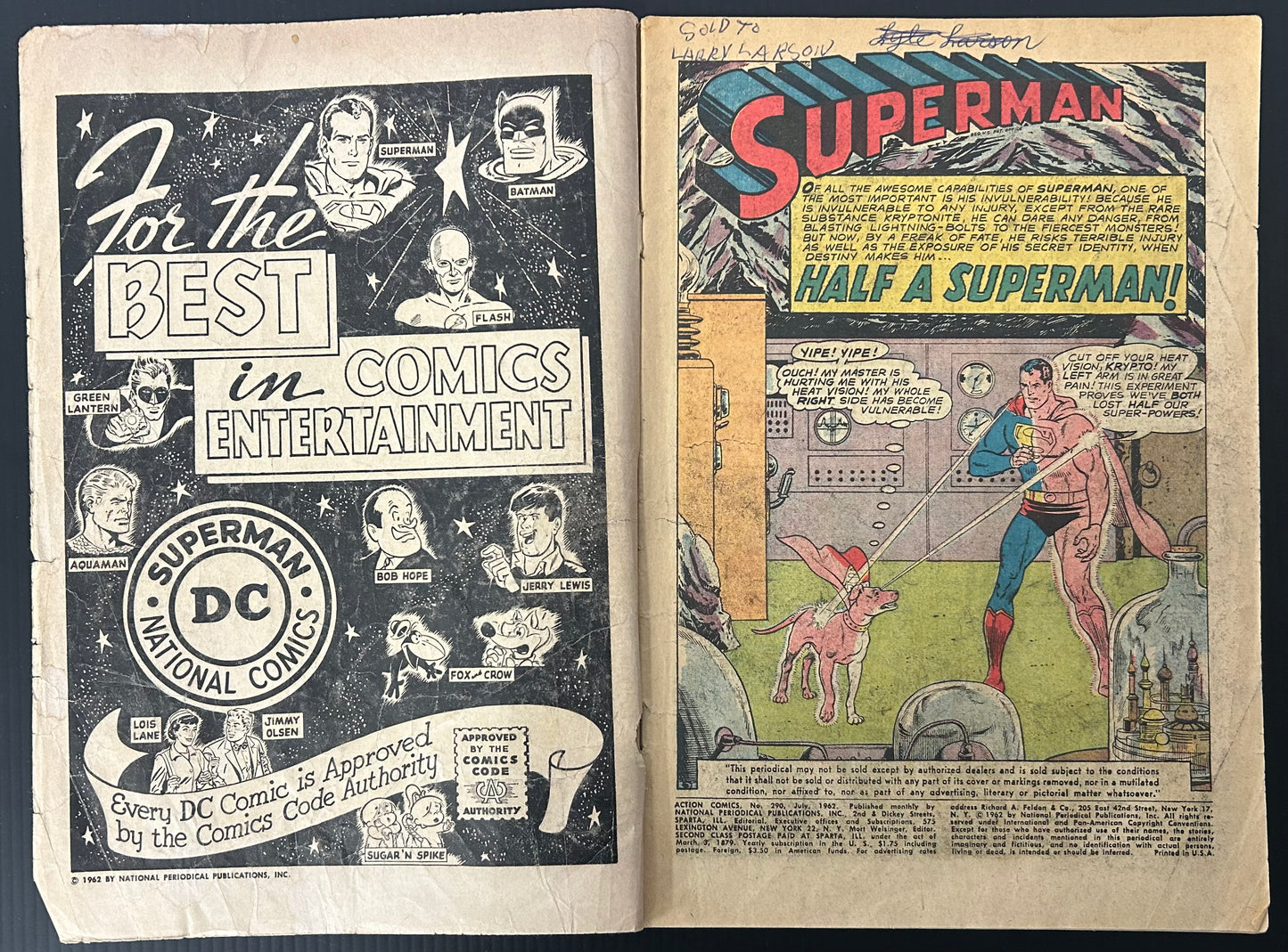 ACTION COMICS #290 [DC COMICS] DIRECT 1962 GD-