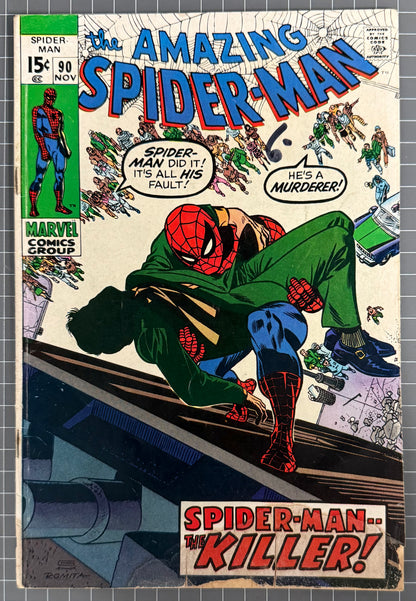 🔑 THE AMAZING SPIDER-MAN #90 [MARVEL COMICS] *DEATH CAPT. GEORGE STACY* 1970 GD-