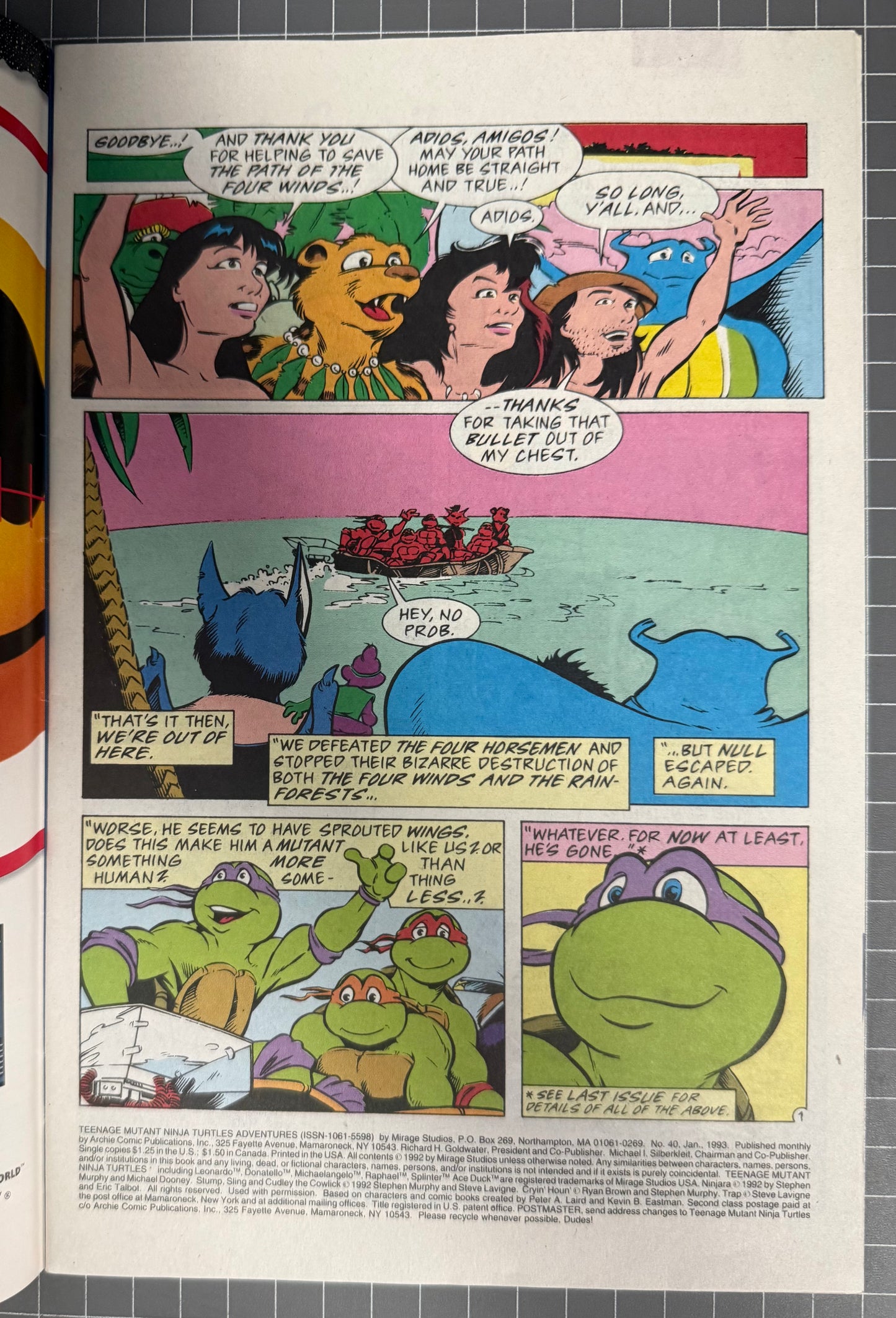 TEENAGE MUTANT NINJA TURTLES ADVENTURES #40 [ARCHIE] NEWSSTAND COMIC 1993 FN+