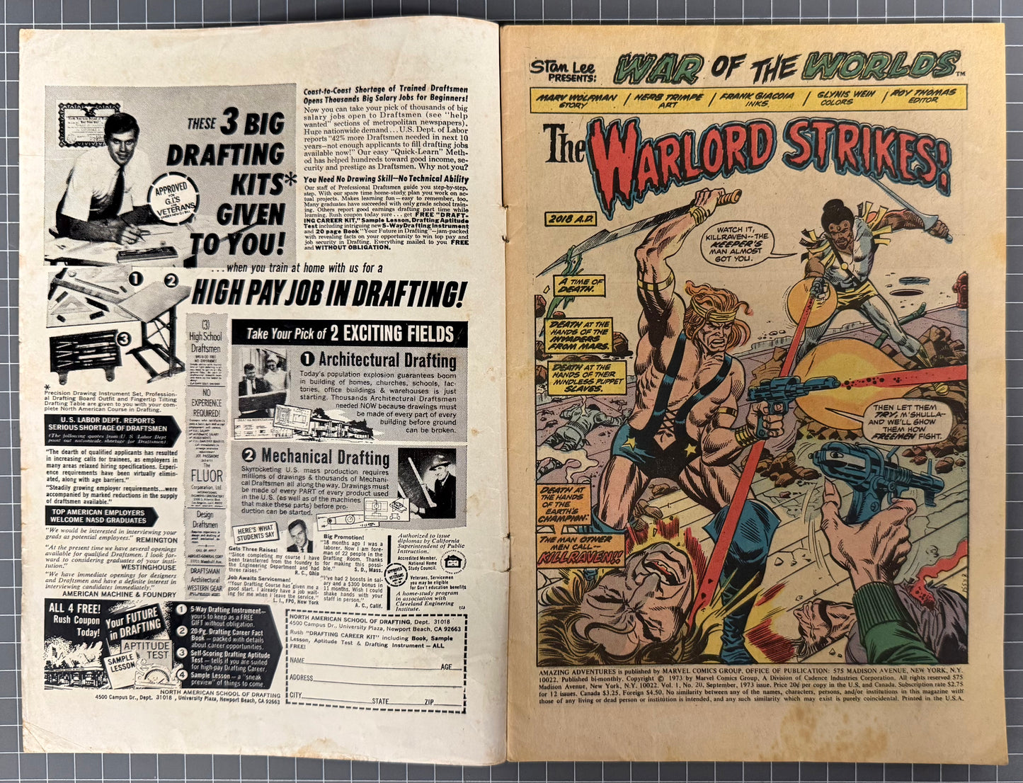 AMAZING ADVENTURES #20 [MARVEL COMICS] *WAR OF THE WORLDS* 1973 GD/VG