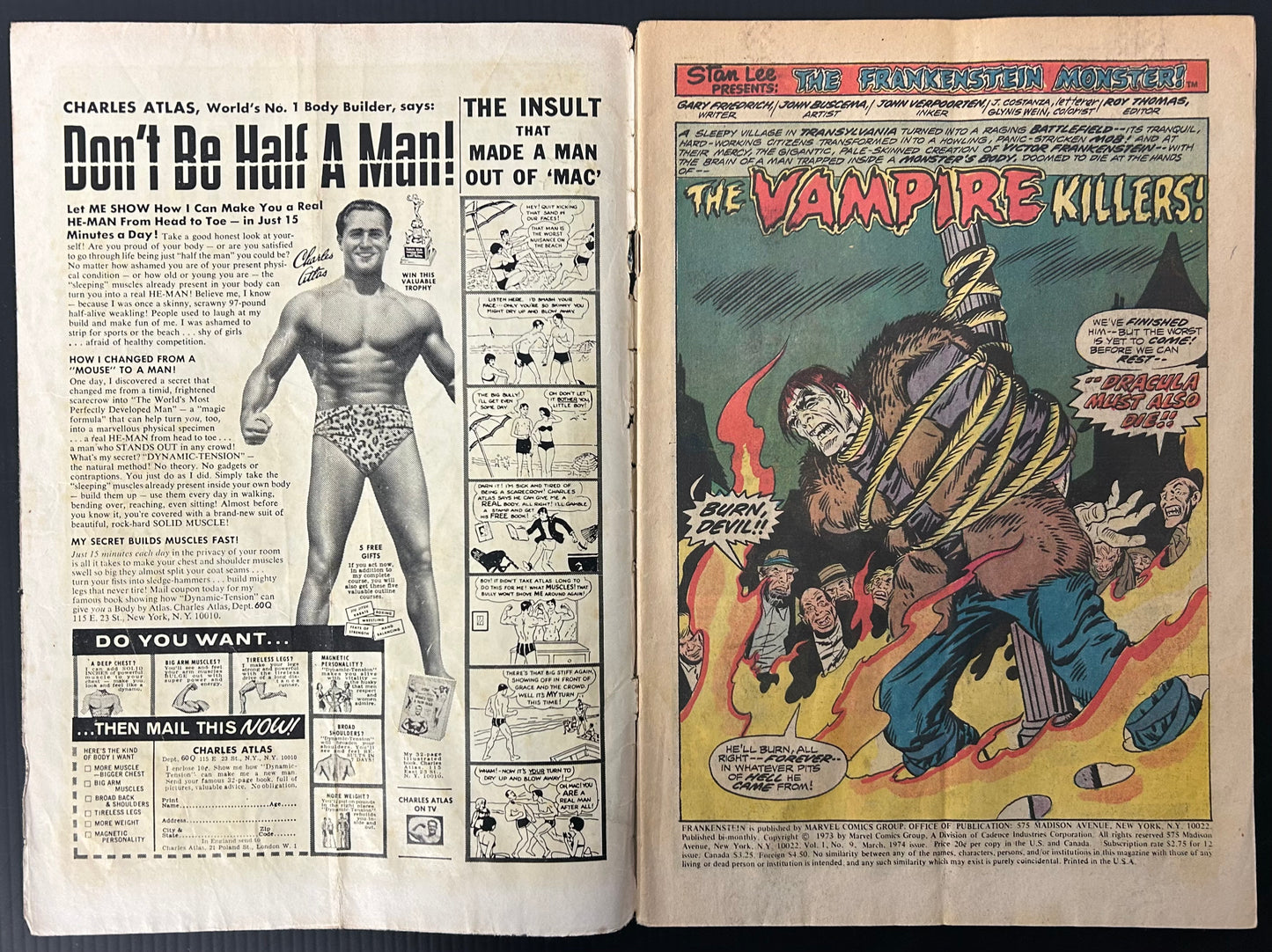 FRANKENSTEIN #9 [MARVEL COMICS] DIRECT 1974 GD-