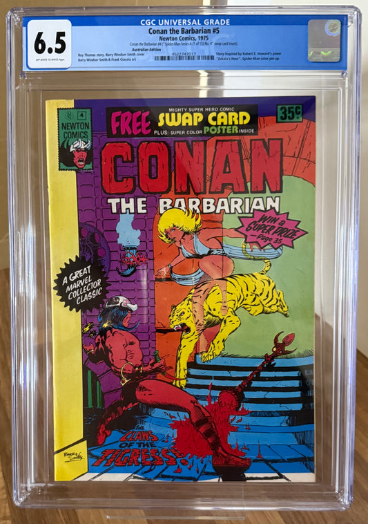 🔑 CONAN THE BARBARIAN #4 (#5) CGC 6.5 + POSTER + SWAP CARD [NEWTON COMICS] AUSTRALIAN MARVEL 1975