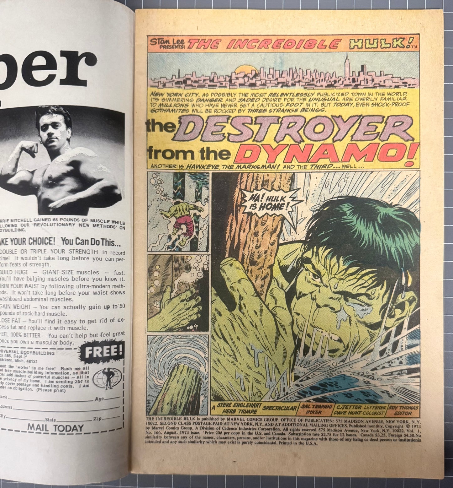 🔑 THE INCREDIBLE HULK #166 [MARVEL COMICS] DIRECT *1ST APP. ZZZAX* 1973 FN