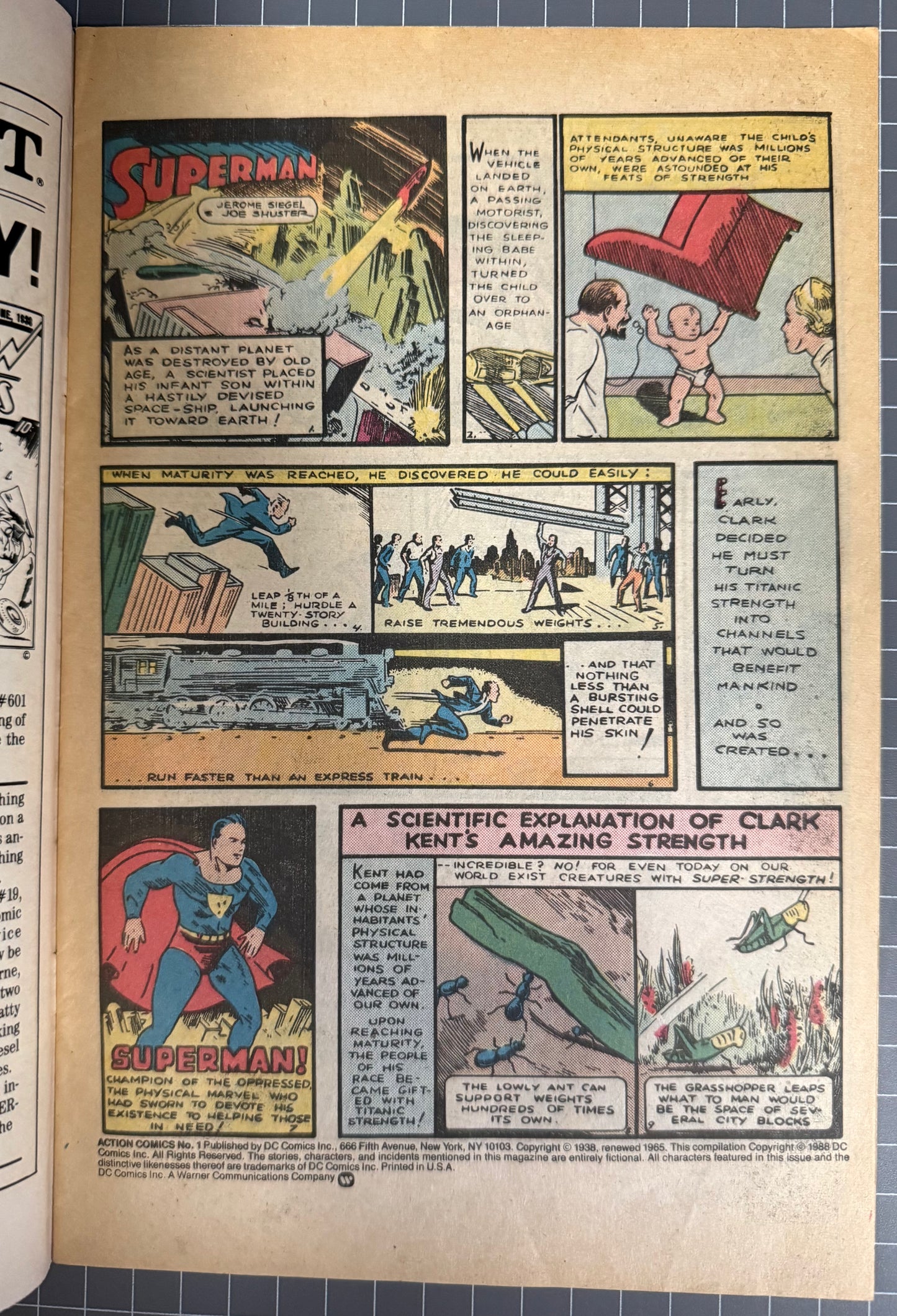 🔑 ACTION COMICS #1 [DC COMICS] DIRECT *REPRINT 1ST APP. SUPERMAN* 1988 VG/FN