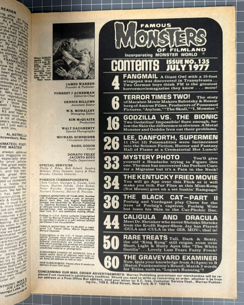 FAMOUS MONSTERS OF FILMLAND #135 [WARREN] HORROR MAGAZINE 1977 FN+