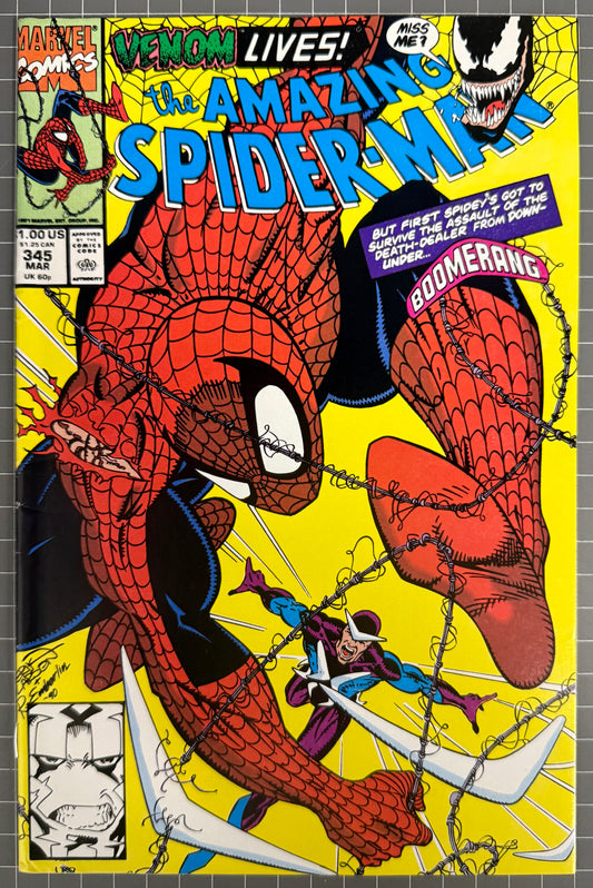 🔑 THE AMAZING SPIDER-MAN #345 [MARVEL COMICS] *CARNAGE DEBUT* 1991 VF-