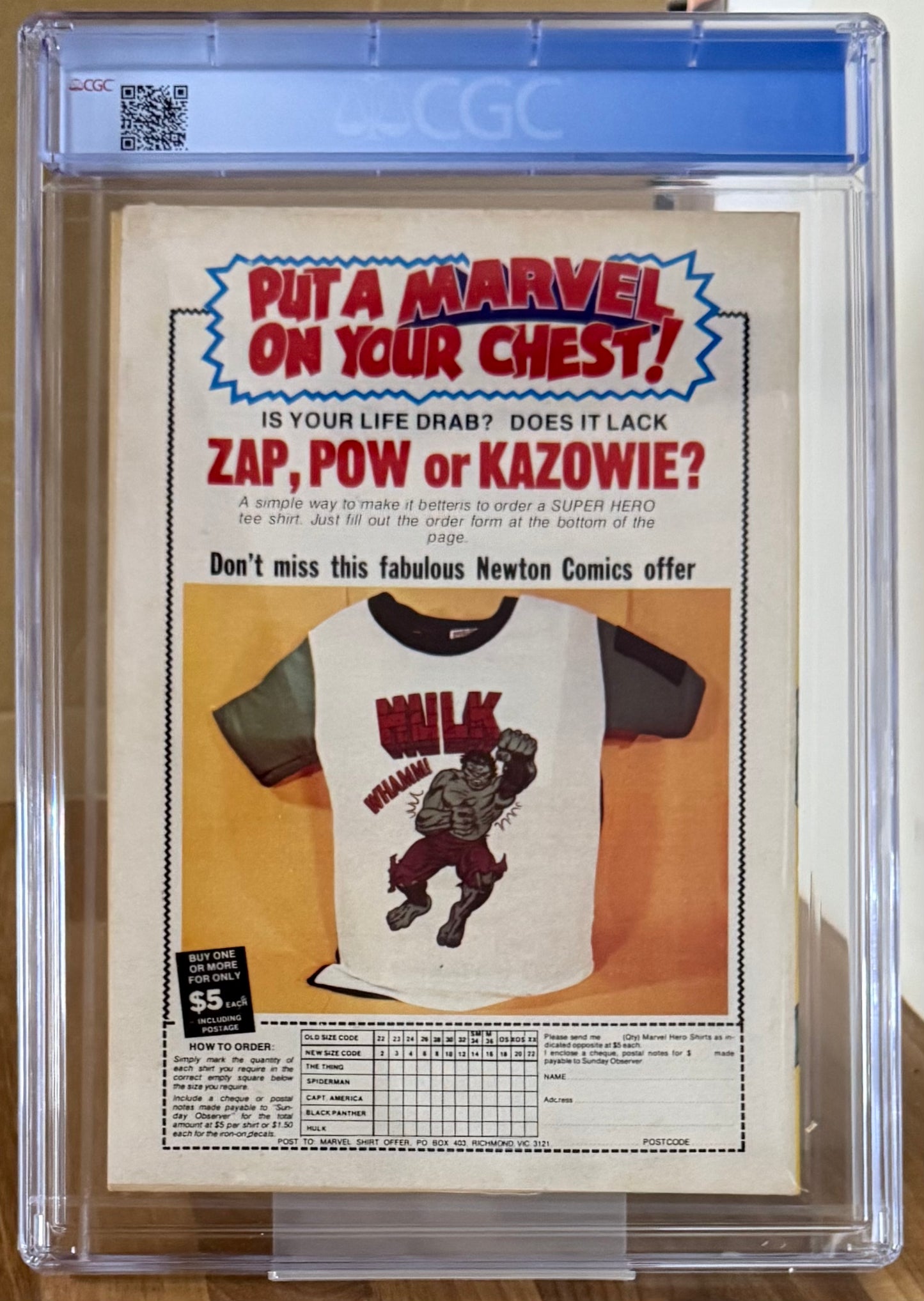 🔑 THE INCREDIBLE HULK #8 CGC 6.5+POSTER+SWAP CARD [NEWTON COMICS] AUSTRALIAN MARVEL 1975