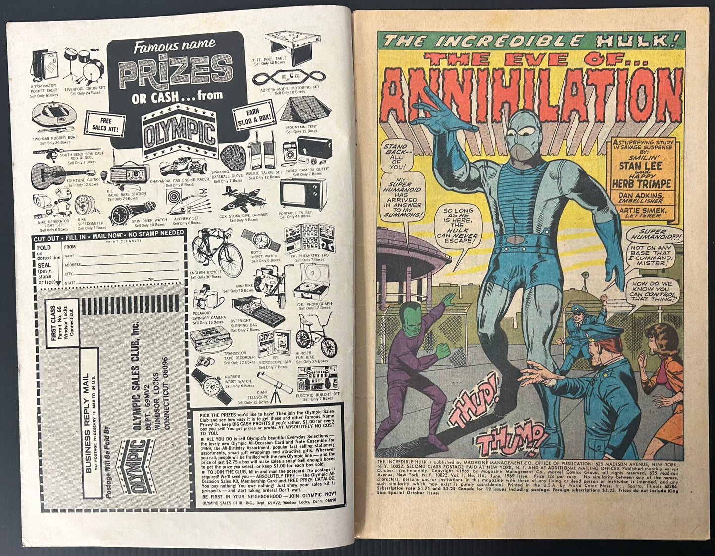THE INCREDIBLE HULK #116 [MARVEL COMICS] DIRECT 1969 VG/FN
