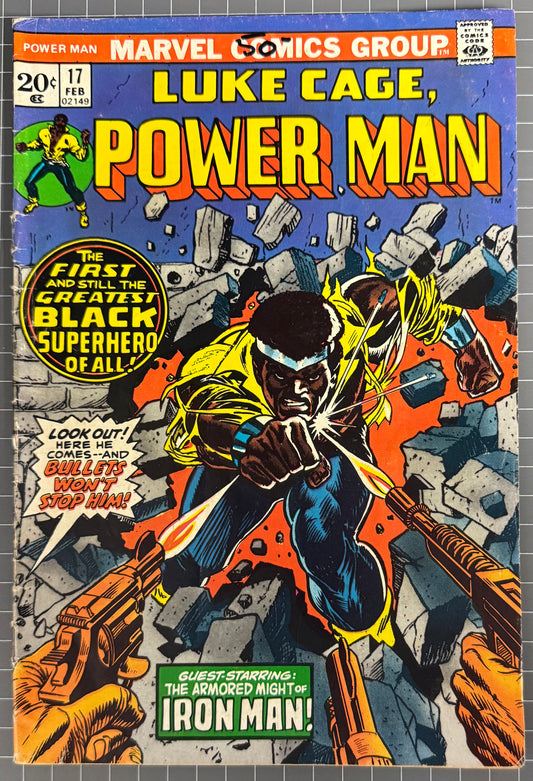 🔑 POWER MAN #17 [MARVEL COMICS] DIRECT *LUKE CAGE BECOMES POWER MAN* 1974 VG