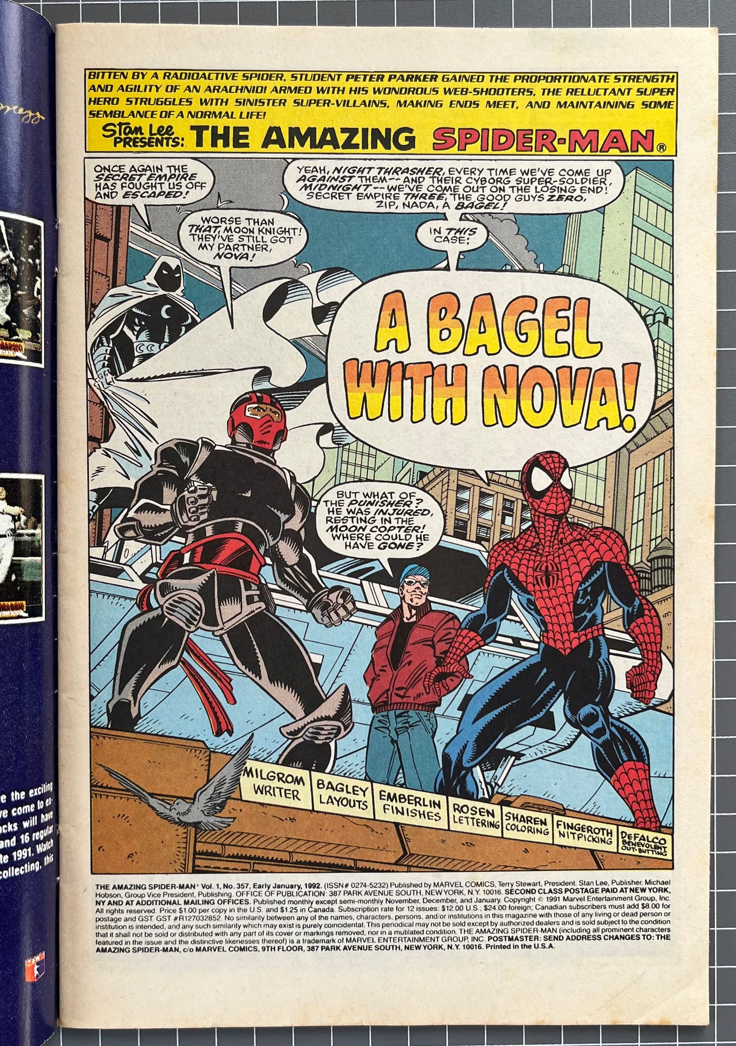 THE AMAZING SPIDER-MAN #357 [MARVEL COMICS] DIRECT 1992 FN/VF