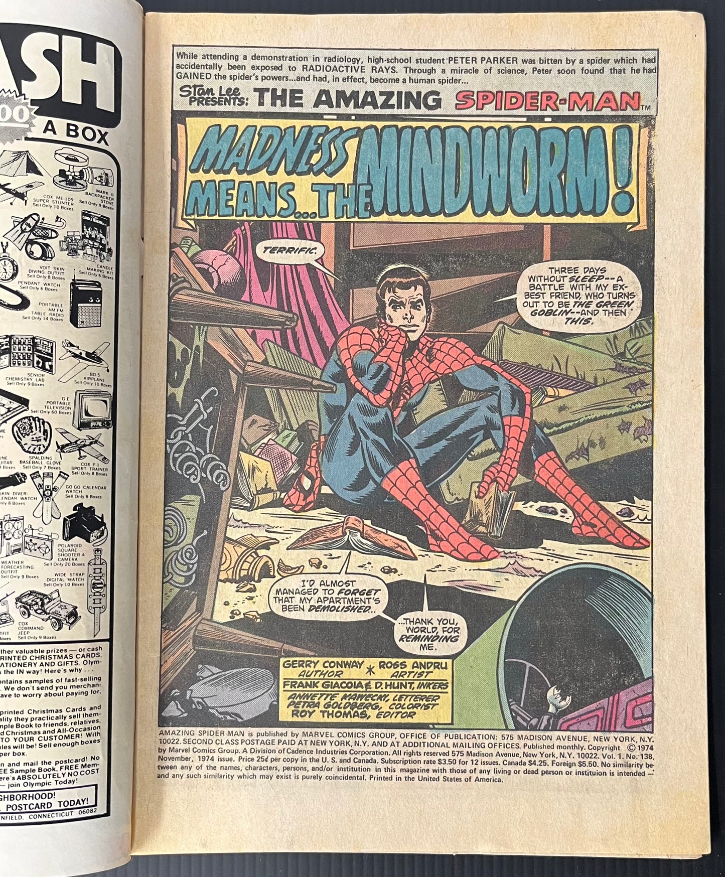 🔑 THE AMAZING SPIDER-MAN #138 [MARVEL COMICS] *1ST APP. MIND-WORM* 1974 FN+
