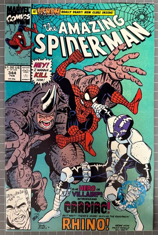 🔑 AMAZING SPIDER-MAN #344 (MARVEL) COMIC *1ST APP. CLETUS KASADY [CARNAGE] 1991 VF