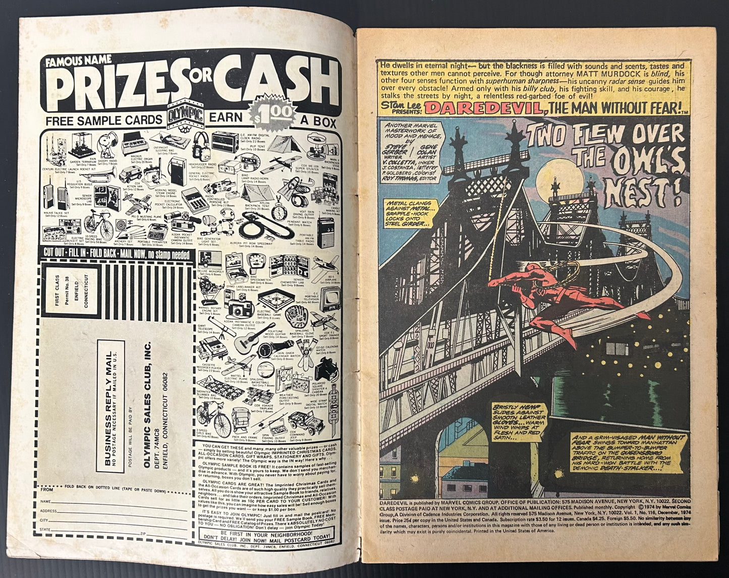 DAREDEVIL #116 [MARVEL COMICS] DIRECT 1974 GD/VG