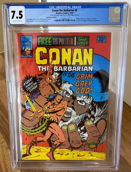 🔑 CONAN THE BARBARIAN #3 (#5) CGC 7.5 + POSTER + SWAP CARD [NEWTON COMICS] AUSTRALIAN MARVEL 1975