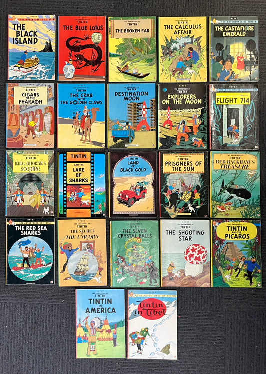 22 x Tintin Paperbacks - Herge,  All Mammoth Pubs., ex-libris