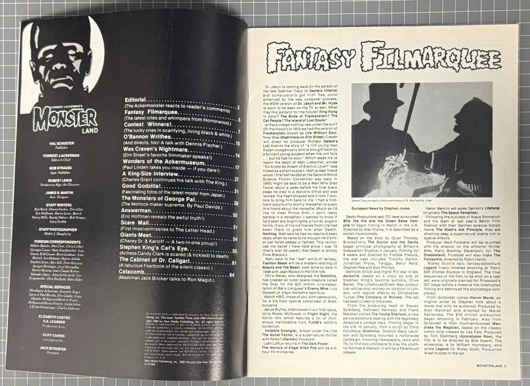 MONSTERLAND #3 [NEW MEDIA] *GODZILLA* HORROR MAGAZINE 1982 NM-