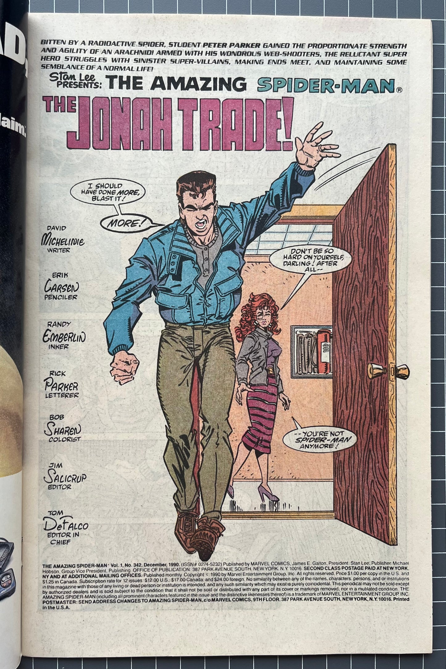 🔑  THE AMAZING SPIDER-MAN #342 [MARVEL COMICS] *1ST APP. DR WIRTHAM* 1990 VF