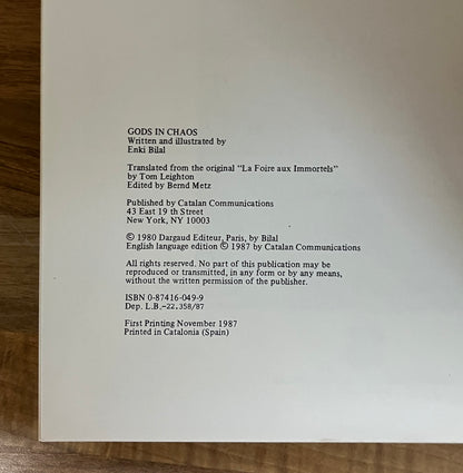 GODS IN CHAOS (Vol. 1 The Nikopol Trilogy) by Enki Bilal 1987 First Print, Catalan Communications