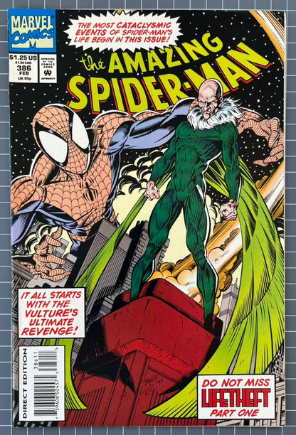 AMAZING SPIDER-MAN #386 [MARVEL COMICS] DIRECT *LIFETHEFT PART 1* 1994 NM
