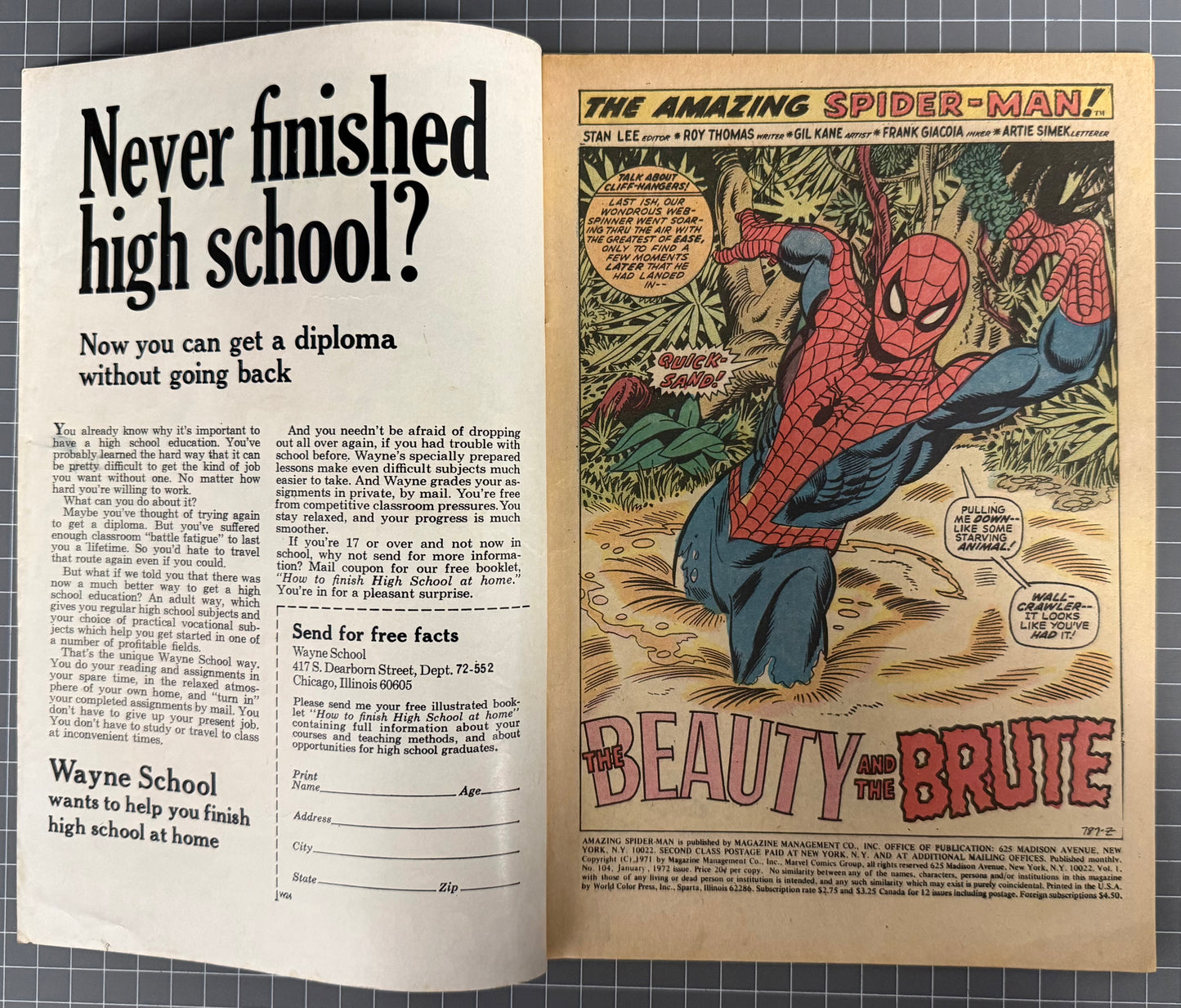 THE AMAZING SPIDER-MAN #104 [MARVEL COMICS] DIRECT 1972 VG