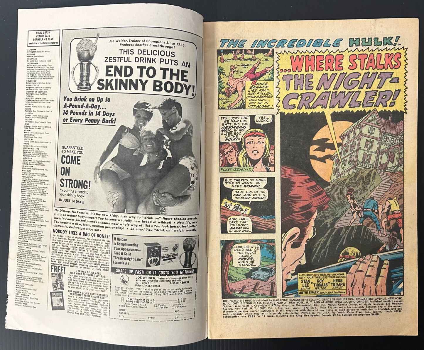 THE INCREDIBLE HULK #126 [MARVEL COMICS] DIRECT 1970