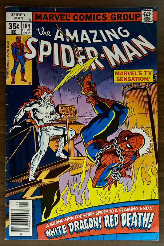 🔑 THE AMAZING SPIDER-MAN #184 [MARVEL COMICS] *WHITE DRAGON DEBUT* 1978 VG/FN